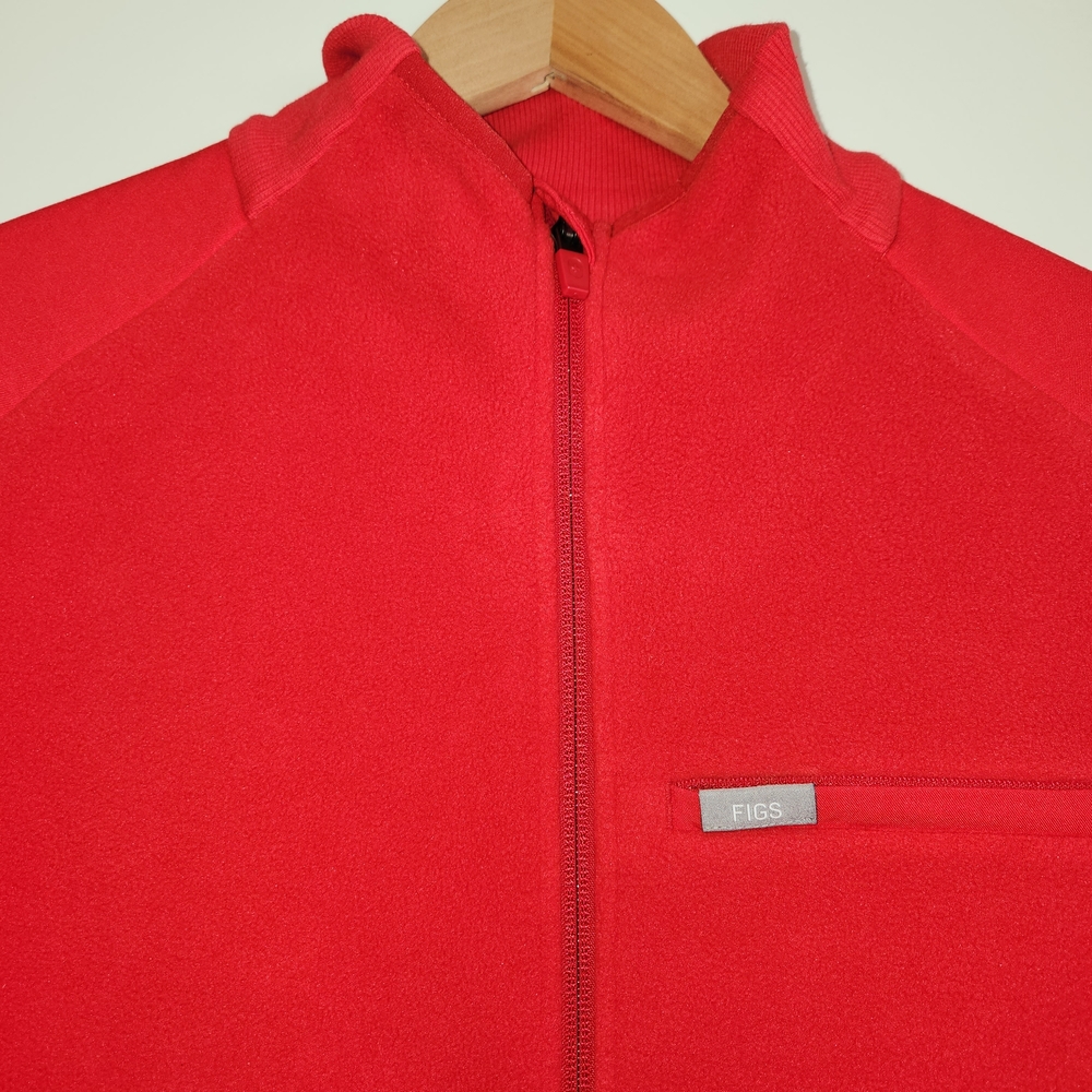 FIGS Vibrant Red On Shift Full Zip Fleece Jacket Size M 7 Pockets Mock Neck Soft - Picture 3 of 16